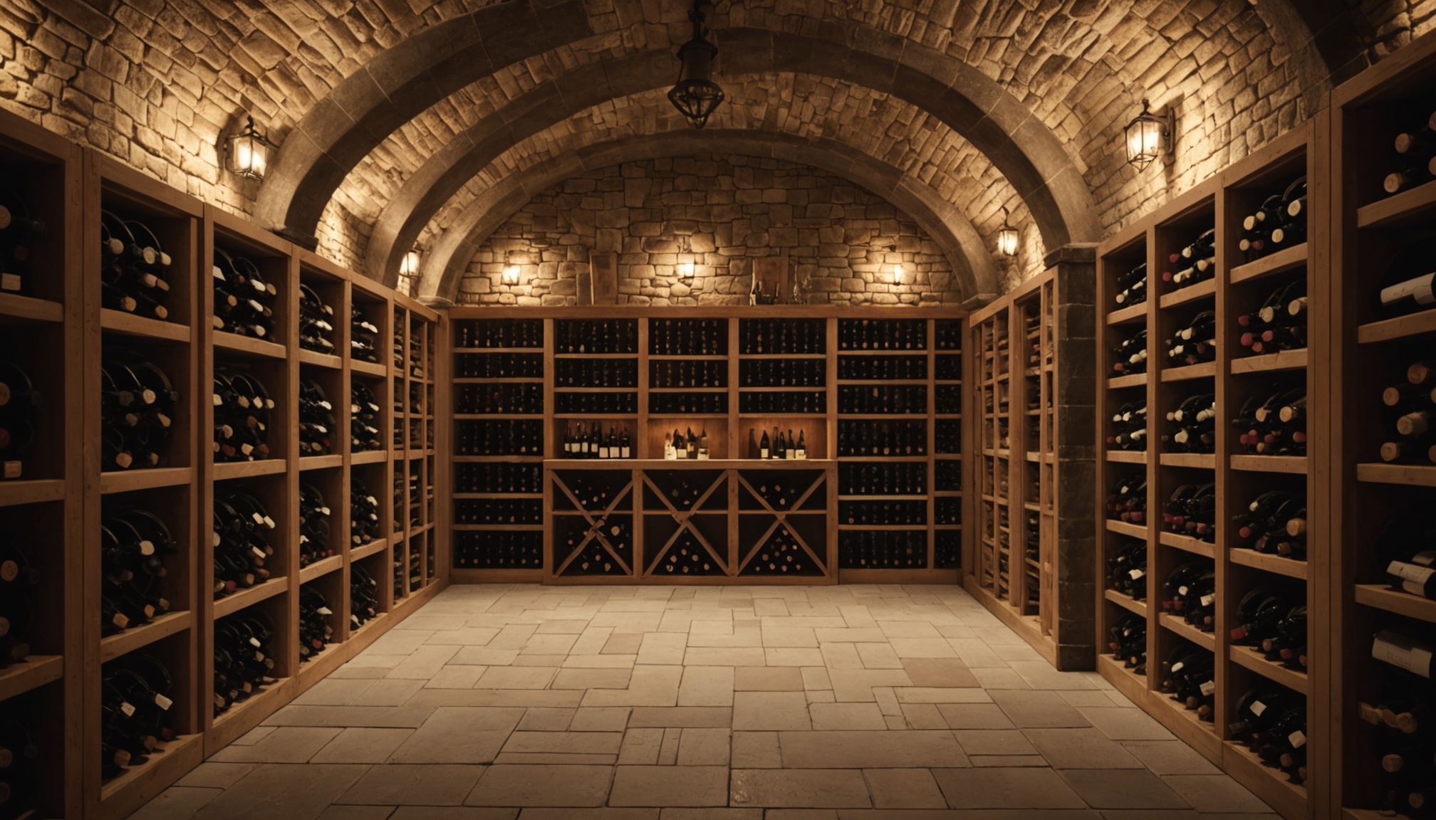 Cave de stockage professionnelle sous douane pour vin d'investissement, rangees de bouteilles dans un chai securise