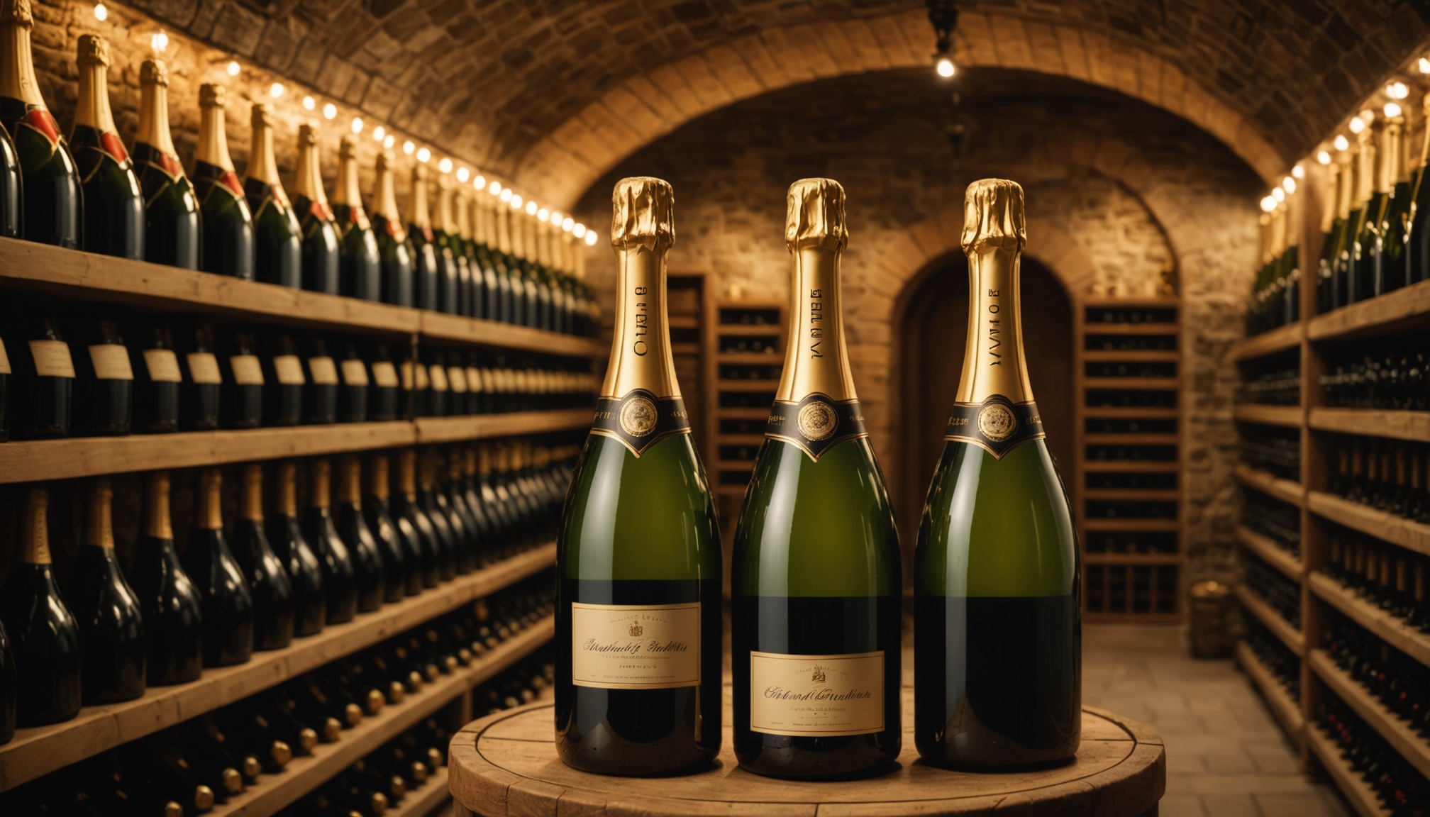 Bouteilles de champagne de prestige dans une cave d'investissement