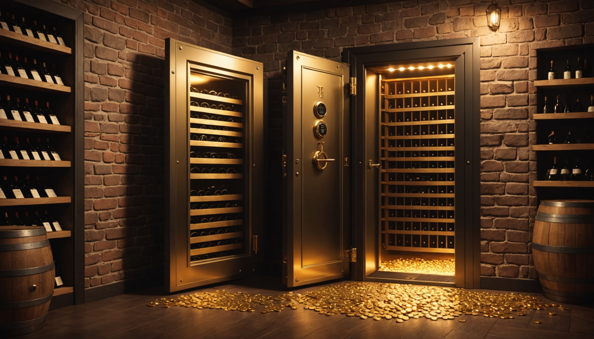 Coffre-fort et cave à vin symbolisant la diversification patrimoniale avec la crypto monnaie