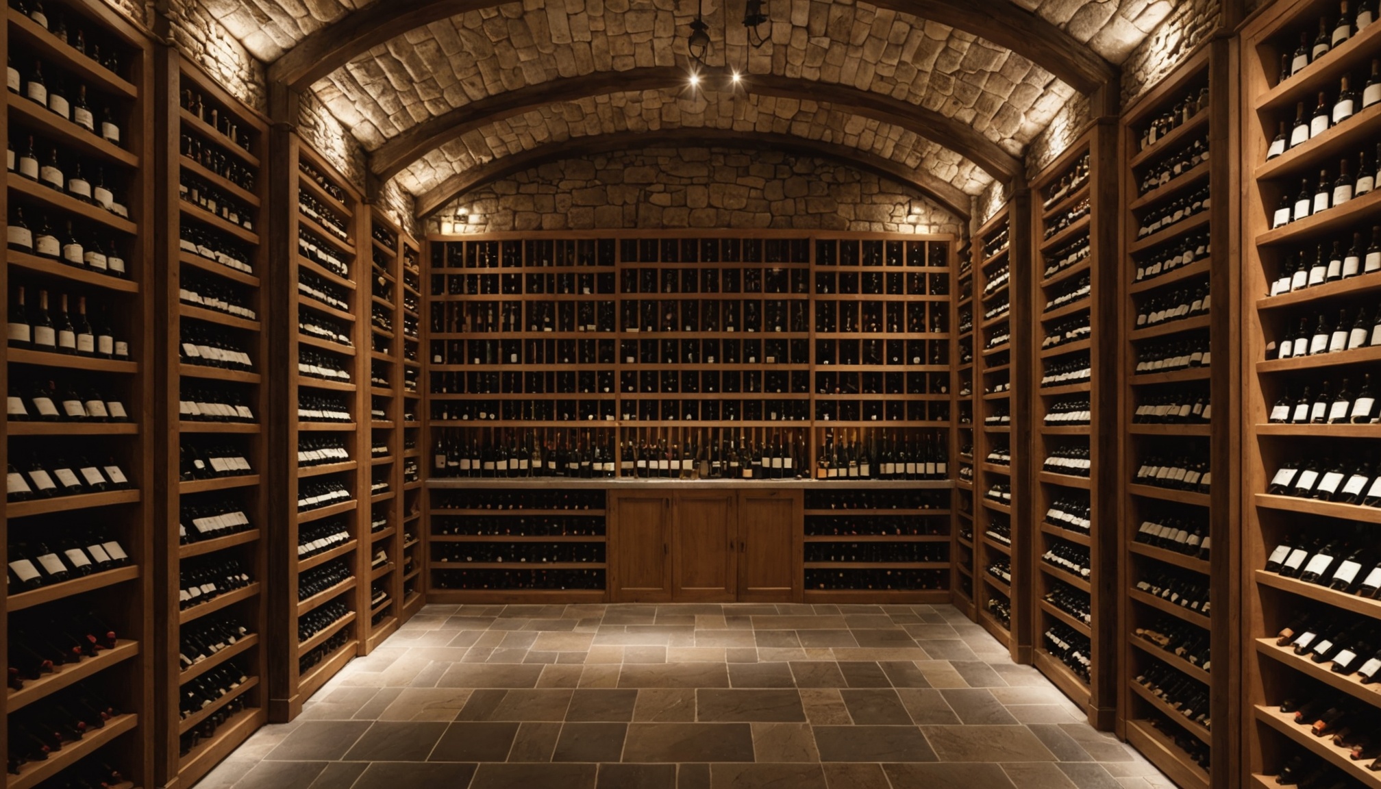 Bouteilles de vin de collection internationales dans une cave patrimoniale d'investissement
